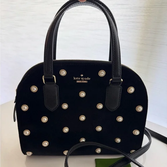 Kate Spade | Laurel Way Velvet Pearl Mini Reiley Black Gorgeous Handbag! - Picture 4 of 7